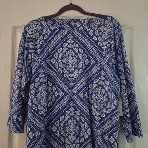 Blue and White Patterned Women's Top